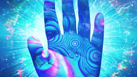 Human palm in eternal space Stock Footage 167180556