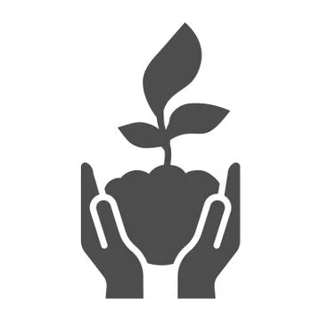 Human palms hold a young sprout solid icon, save nature concept, Sprout symbol 库存插图