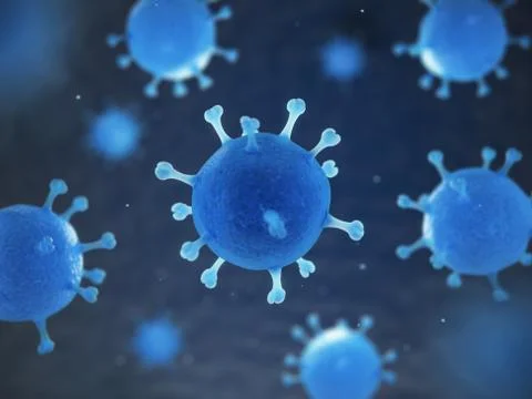 Human pathogenic virus and bacterias under microscope. Viral disease. Ilustración de archivo