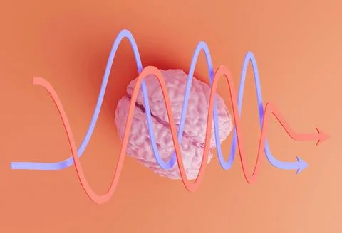 Human pink brain model on yellow background, minimal concept, 3d illustration 스톡 일러스트