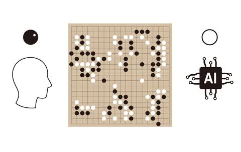 Human playing go game with robot, vector illustration Stock Illustration