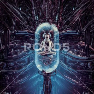 The human pod meditation Stock Illustration