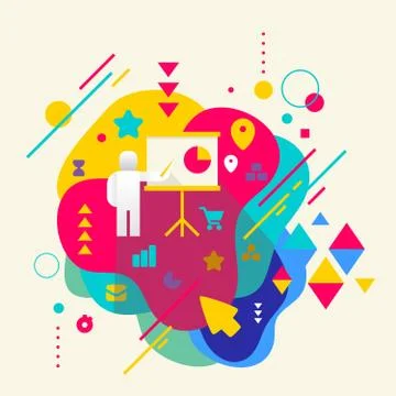 Human with a pointer on abstract colorful spotted background wit Stock Illustration