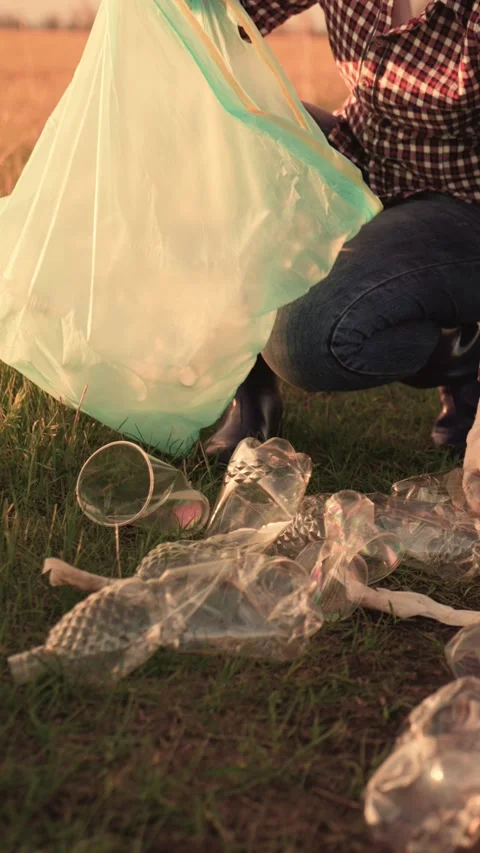 Human pollution of nature. Friendly planet. Group of people are cleaning up Stock Footage 301721347