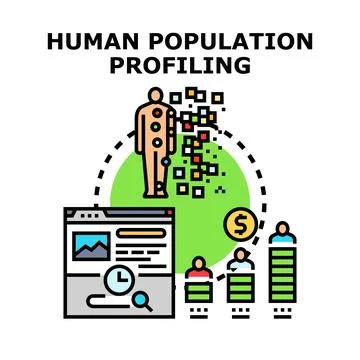 Human population profiling collecting demographic data analysis Illustrazione stock