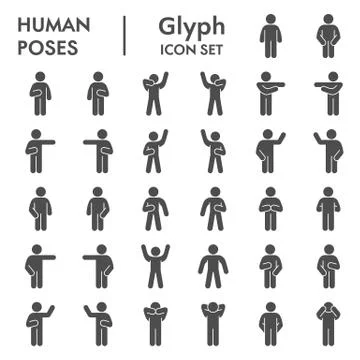 Human poses solid icon set. Figure symbols collection or vector sketches. Basic 스톡 일러스트