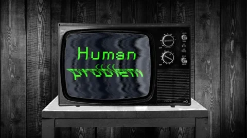 HUMAN PROBLEM message with green computer bug geek matrix font, static tv Stock Footage 119438192