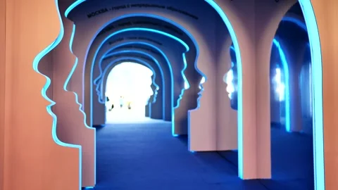 Human profile archway presenting a concept of connection and futuristic Stock Footage 320783630