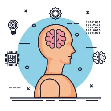 Human profile artificial intelligence icons Stock Illustration