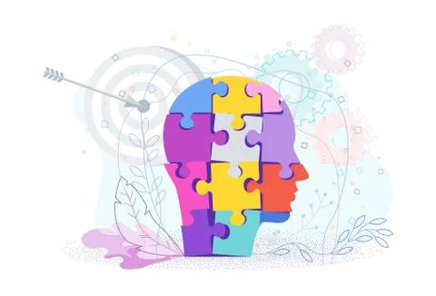 Human profile concept. Man head made up of puzzle pieces. 스톡 일러스트