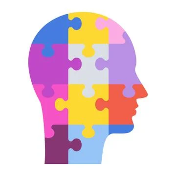 Human profile concept. Man head made up of puzzle pieces. Illustrazione stock