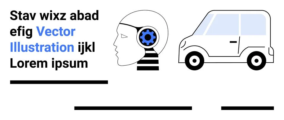 Human profile with gear brain, compact car, text blocks. Ideal for AI integra 스톡 일러스트