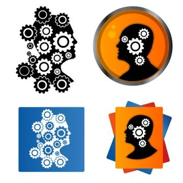 Human profile with gear wheels inside Stock Illustration