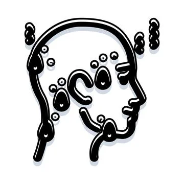 Human profile having many scattered thoughts and ideas Illustrazione stock