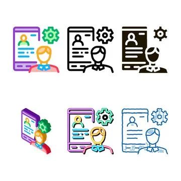 Human profile on phone screen simplified icon vector outline 库存插图