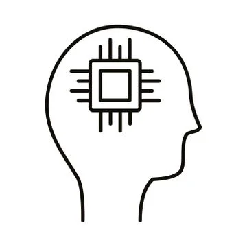 Human profile with processor chip line style icon Stock Illustration