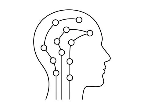 Human profile silhouette with neural network circuits representing artifici.. Illustrazione stock