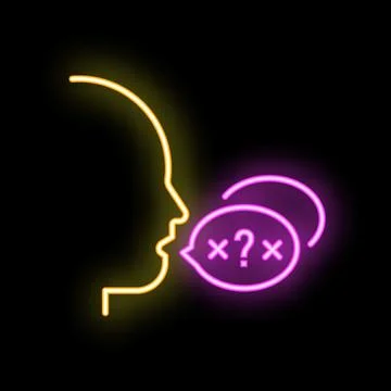 Human profile talking with chat bubble with question and error marks neon l.. Stock Illustration