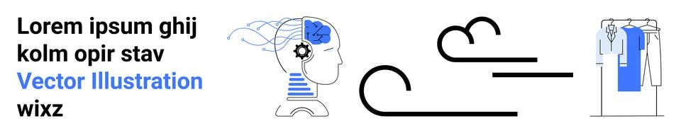 Human profile with technological brain and gears, minimalist cloud and clothi Stock Illustration