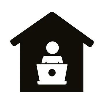 Human profile using laptop stay at home silhouette style Illustrazione stock