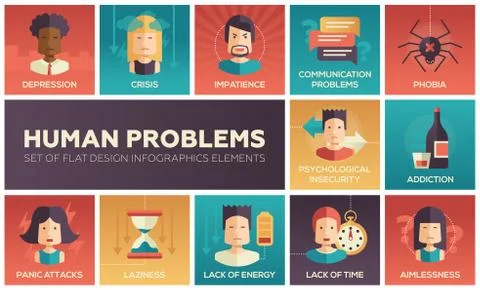 Human psychological problems- flat design icons set Stock Illustration