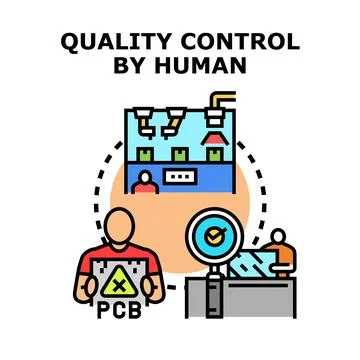 Human quality control inspecting product manufacturing process Illustrazione stock