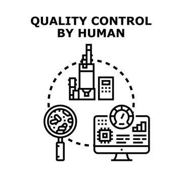 Human quality control process analyzing data and manufacturing production 스톡 일러스트