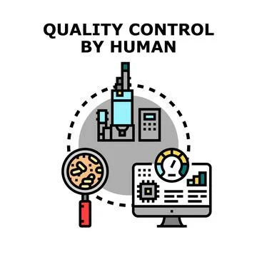 Human quality control process analyzing data and manufacturing production Stock Illustration