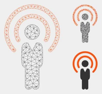 Human Radio Source Vector Mesh Network Model and Triangle Mosaic Icon Stock Illustration
