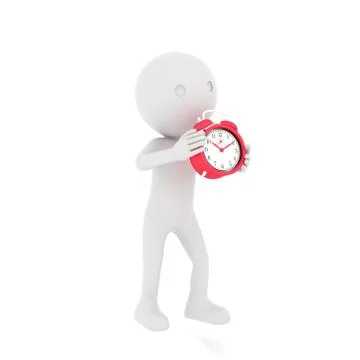Human with red clock. 3D rendering Stock Illustration