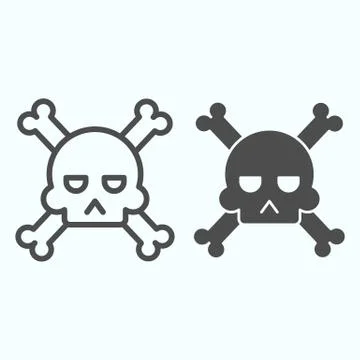 Human relics line and solid icon. Skull with crossing bones, death sign Illustrazione stock