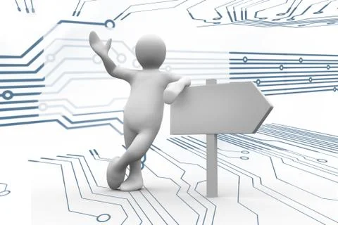 Human representation lean on sign post Stock Illustration