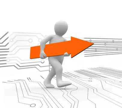 Human representation walking while holding orange arrow sign Stock Illustration