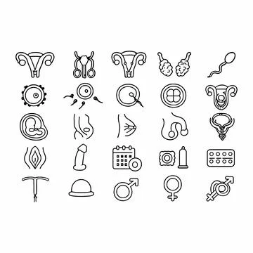 Human Reproductive System and Contraception Line Icon Pack Stock Illustration