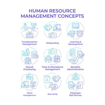 Human resource management blue gradient concept icons Illustrazione stock