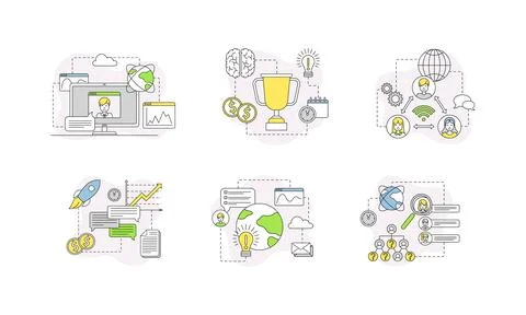 Human resource management, business analytics and data analysis linear signs set Stock Illustration
