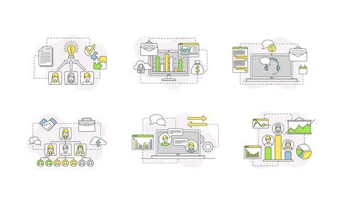Human resource management, business analytics, finance, data analysis linear Illustrazione stock