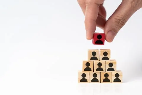 Human resource management concept by hand putting wood cube block leader on top Stock Photos