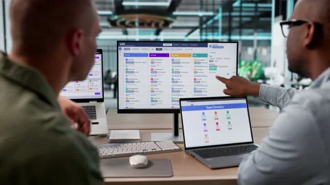 Human Resource Manager Discussing New Software Video stock 336369674