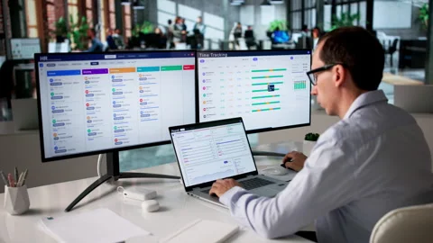 Human Resource Manager Uses Payroll Software Stock Footage 335453495