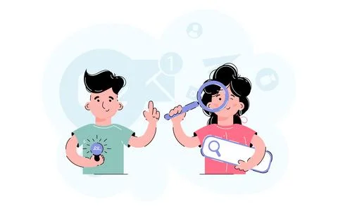 Human resource managers, both men and women. Finding employees is a notion Stock Illustration