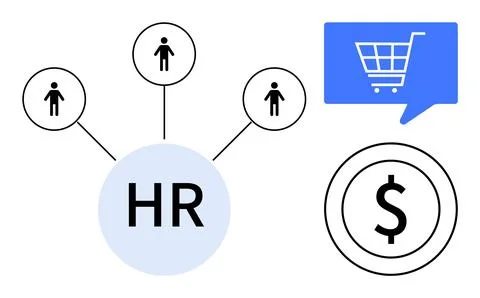 Human Resource Network with Connections to E-commerce and Financial Elements Stock Illustration