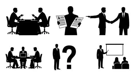 Human Resources and Job Interview Silhouette Scenes Stock Illustration