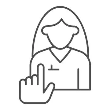 Human resources choice thin line icon. Woman and hand pointer, person selection Stock Illustration