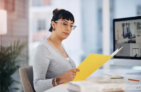 Human resources, computer and business woman with files for administration 写真素材
