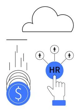 Human Resources Concept with Cloud Computing, Money Savings, and Network Co.. Stock Illustration
