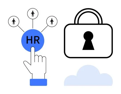 Human Resources Concept with Security Lock and Cloud Integration Highlighted Stock Illustration