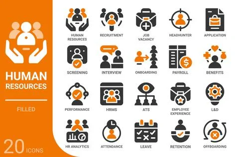 Human resources filled glyph icon set,20 vector icons Stock Illustration