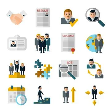 Human resources flat shadow icons set 스톡 일러스트