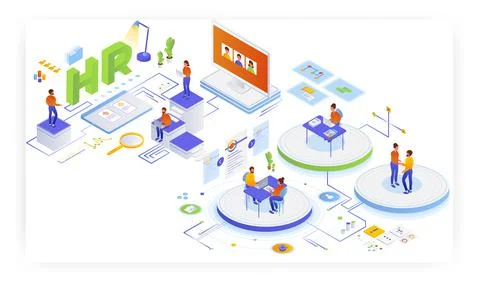 Human resources, flat vector isometric illustration. Resume, hiring, job 库存插图